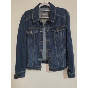 Eddie Bauer Womens Denim Jean Jacket Dark Wash Classic Fit Size Large